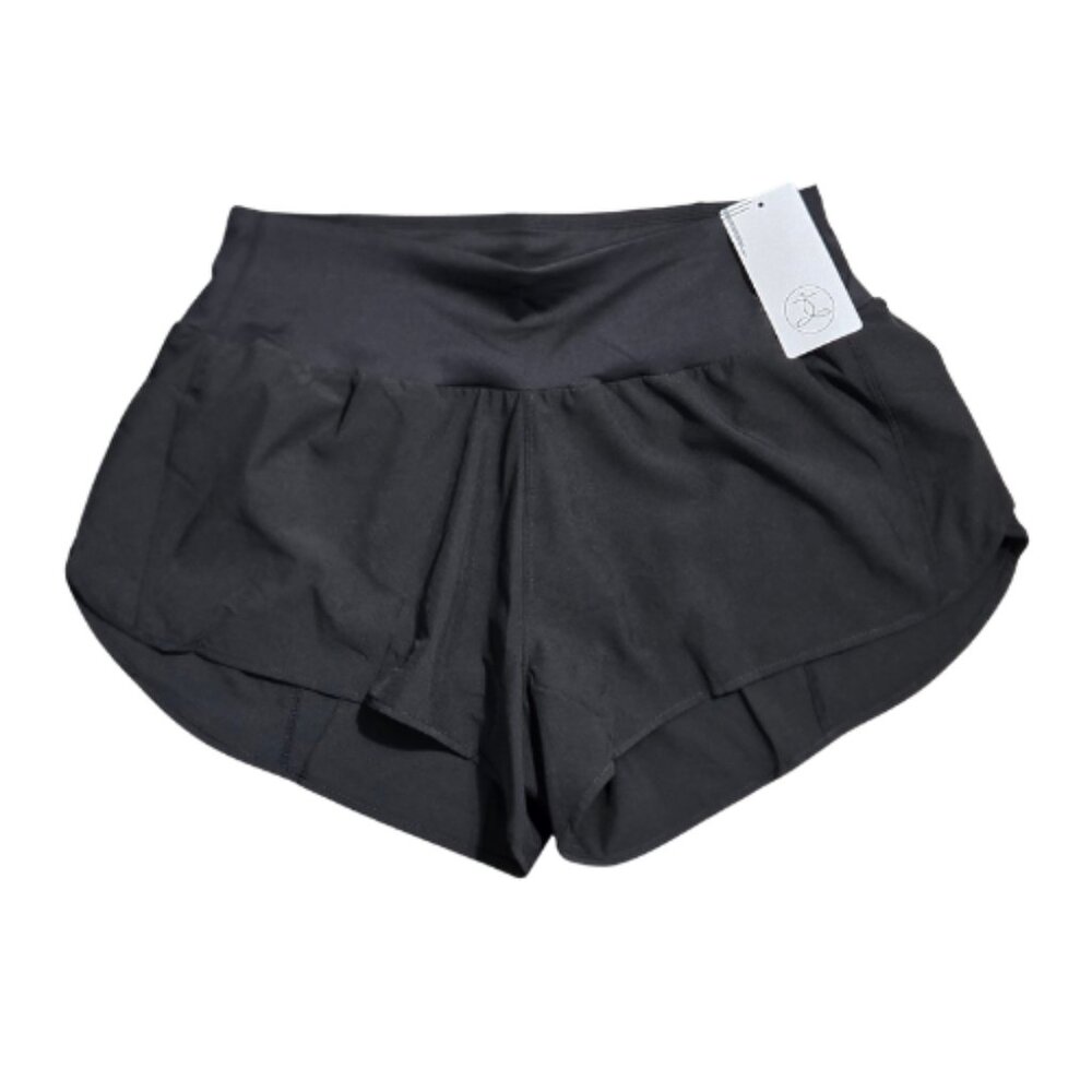 Women's Black Athletic Shorts with High-Waist Band